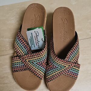 Skechers Multicolor Woven Sandals with Contoured Footbed